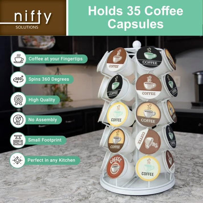 Nifty K Cup Holder – Compatible with K-Cups, Coffee Pod Carousel | 35 K Cup Holder, Spins 360-Degrees, Lazy Susan Platform, Modern Black Design, Home or Office Kitchen Counter Organizer