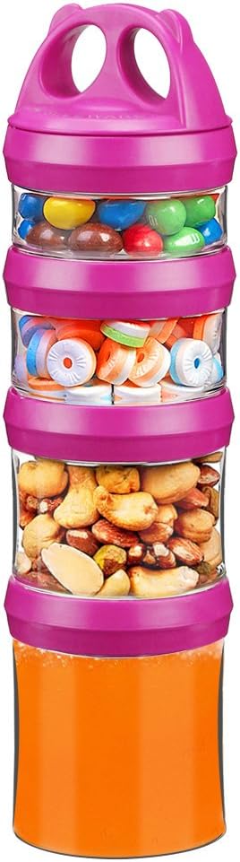 SELEWARE Portable Stackable Food Storage Containers for Snacks Formula Powder and Drinks Twist Lock System Airtight Leak-proof BPA and Phthalate Free 4 Piece Jars 31oz Blue