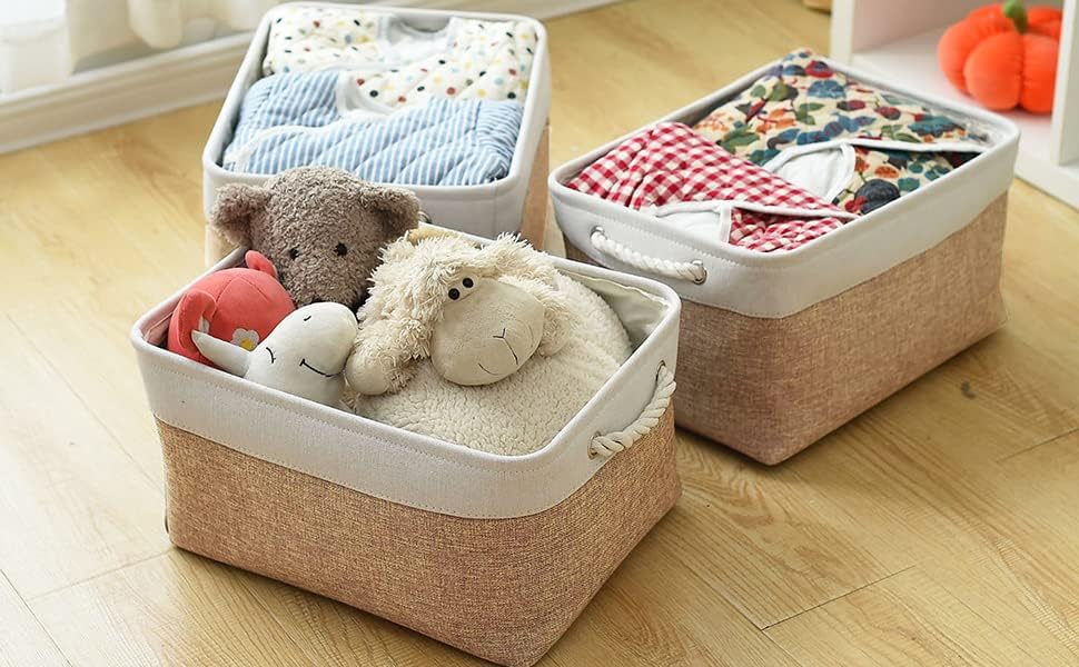 Fabric Storage Bins 12x8x5 inch [6-Pack] with Rope Handles - Decorative Baskets for Organizing