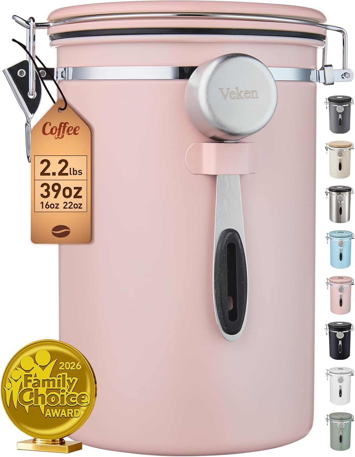 Veken Coffee Canister, 39OZ Large, Mothers Day Gifts For Women, Airtight Stainless Steel Food Storage Container for 2.2lbs Coffee Beans, Ground, Sugar, Tea, Flour, Cereal,Kitchen Bar Accessories,Cream