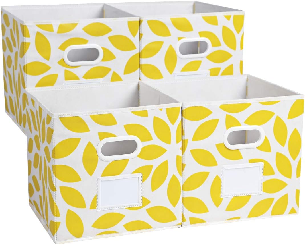 MAX Houser Fabric Storage Bins Cubes Baskets Containers with Dual Plastic Handles for Home Closet Bedroom Drawers Organizers, Flodable, Blue, Set of 4