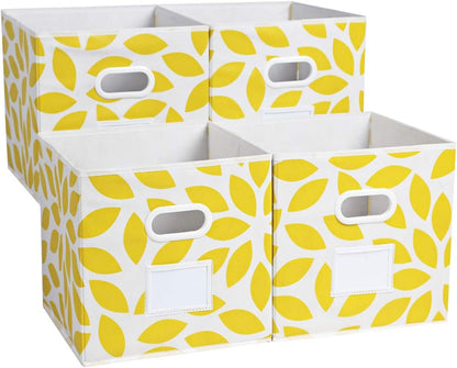 MAX Houser Fabric Storage Bins Cubes Baskets Containers with Dual Plastic Handles for Home Closet Bedroom Drawers Organizers, Flodable, Blue, Set of 4