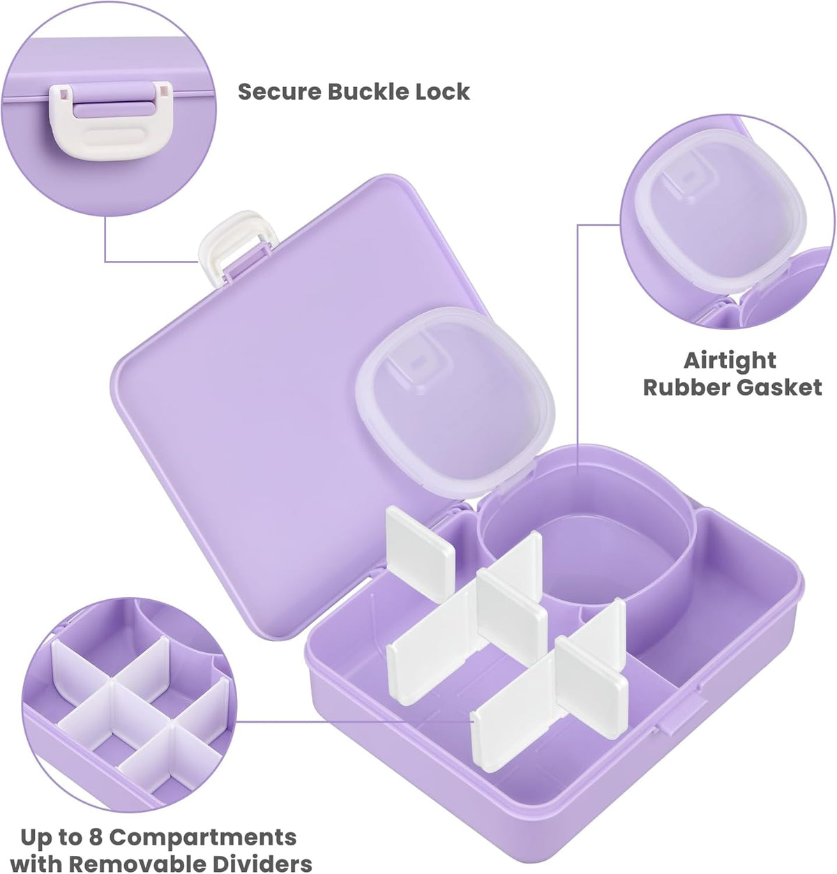 wiwens Snack Box Containers for Kids Adults 2PCS Reusable Snackle Boxes with Adjustable Dividers Airtight Snack Organizers with Compartents Toddler Bento Lunch Box LeakProof for Office,School,Outdoor