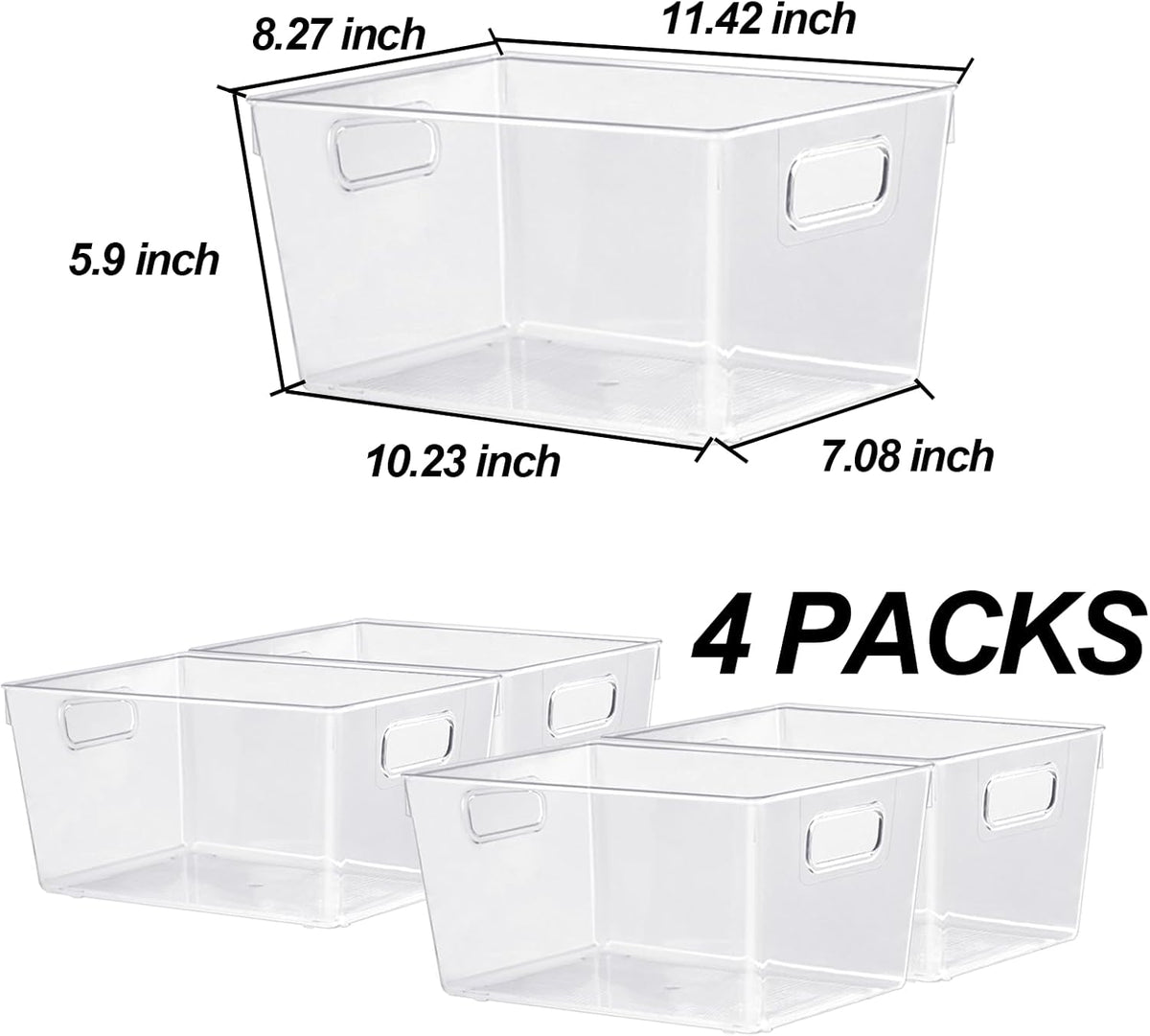 ZEXALOR 10 PACK Clear Storage Bins Clear Storage Containers for Kitchen Pantry Organization, Organizing Bins with Built in Handles, Cabinet Organizers