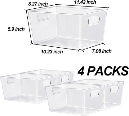 ZEXALOR 10 PACK Clear Storage Bins Clear Storage Containers for Kitchen Pantry Organization, Organizing Bins with Built in Handles, Cabinet Organizers