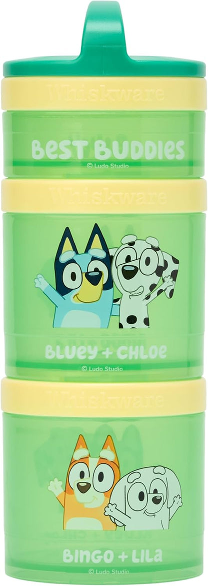 Whiskware Bluey Stackable Snack Containers for Babies, Toddlers, and Kids, 3 Stackable Snack Cups for School and Travel, Cupholder Friendly, Bluey and Bingo! Let’s Do This!