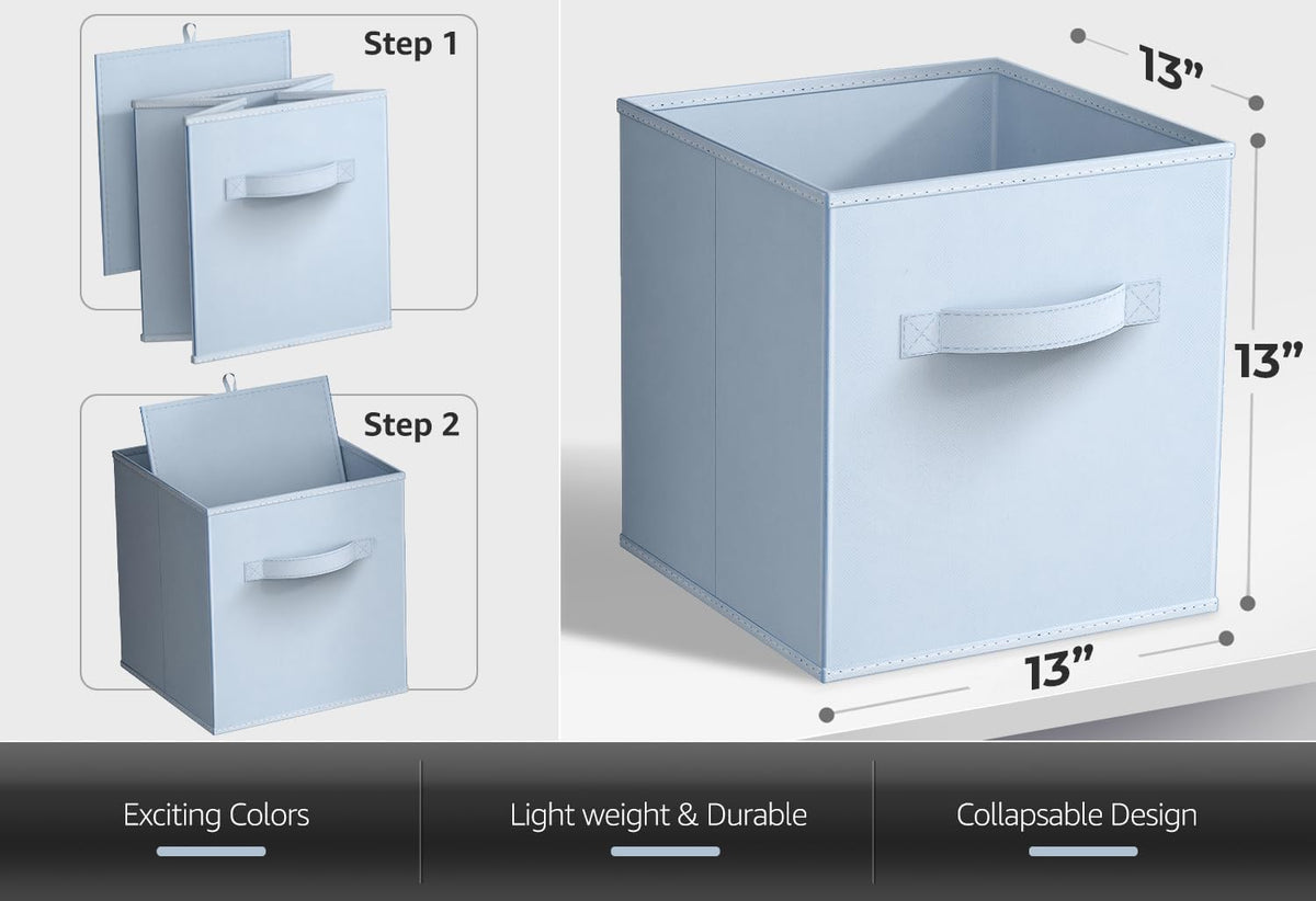Sorbus Foldable Storage Cubes - 6 Fabric Baskets for Organizing Pantry, Closet, Shelf, Nursery, Playroom, Toy Box, Cubby -11 Inch Dual Handle Collapsible Closet Organizers and Storage Bins (Navy Blue)