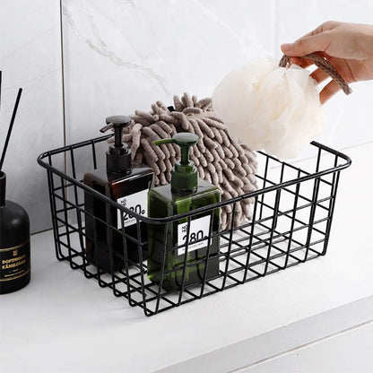 Metal Wire Baskets, Dveda 6 Pack 11.02" x 8.7" x 4.7" Durable Metal Storage Basket, Black Wire Basket with Handles for Cabinets, Pantry Storage, Bathroom, Shelf Organizing