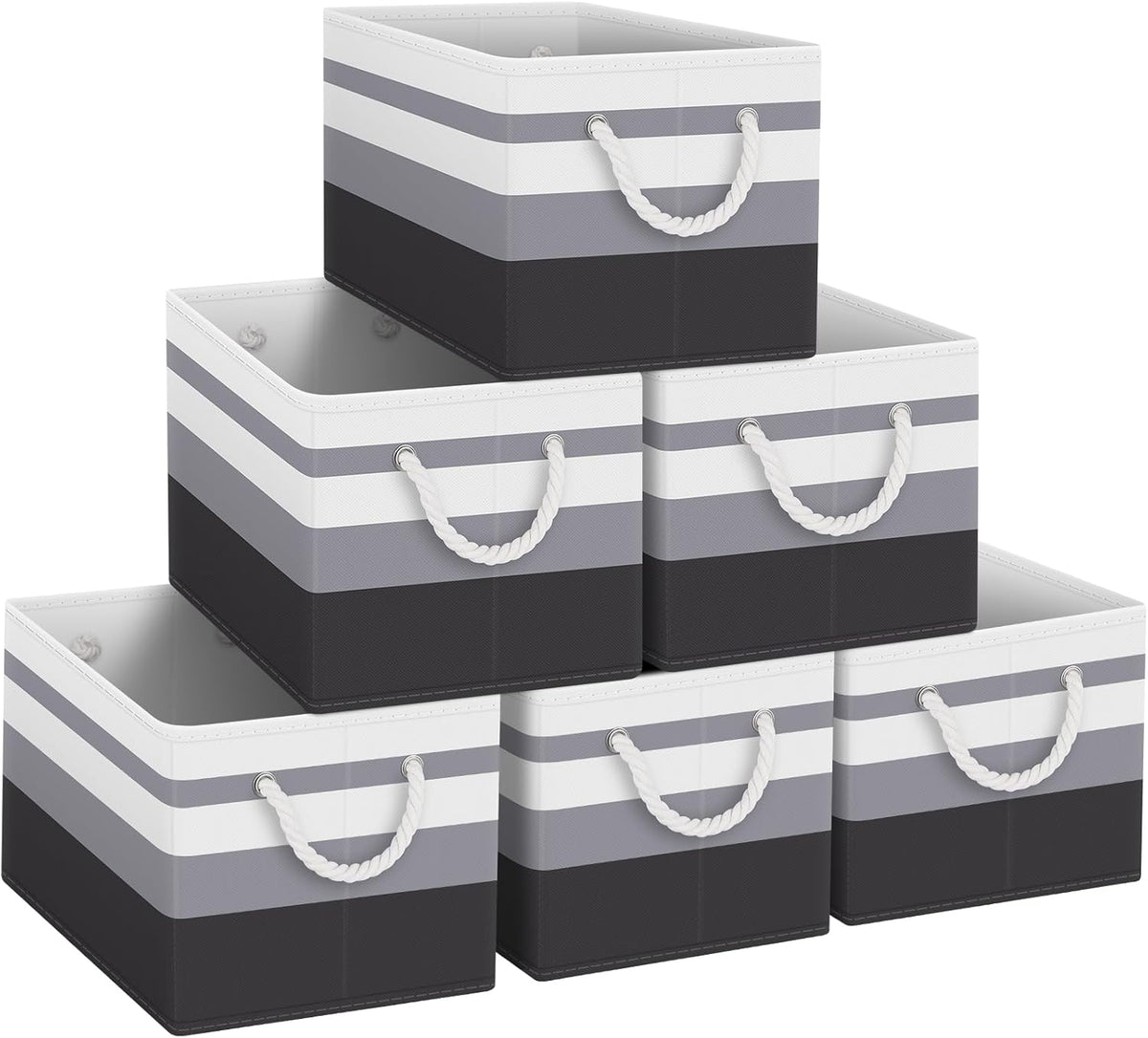 Fab totes Storage Bins, Foldable Storage Baskets for Organizing Toys, Books, Shelves, Closet, Large Storage Box with Rope Handles, Sturdy Organizer Bins, White & Grey