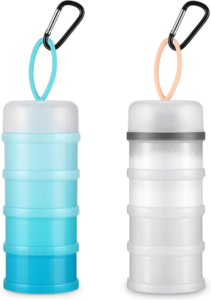 Baderke 2 Pcs Protein Powder Container with Funnels Stand, 4 Stackable Leakproof Protein Powder Dispenser, Portable Keychain Powder Container for Workout, Fitness, Travel(Gray, White)