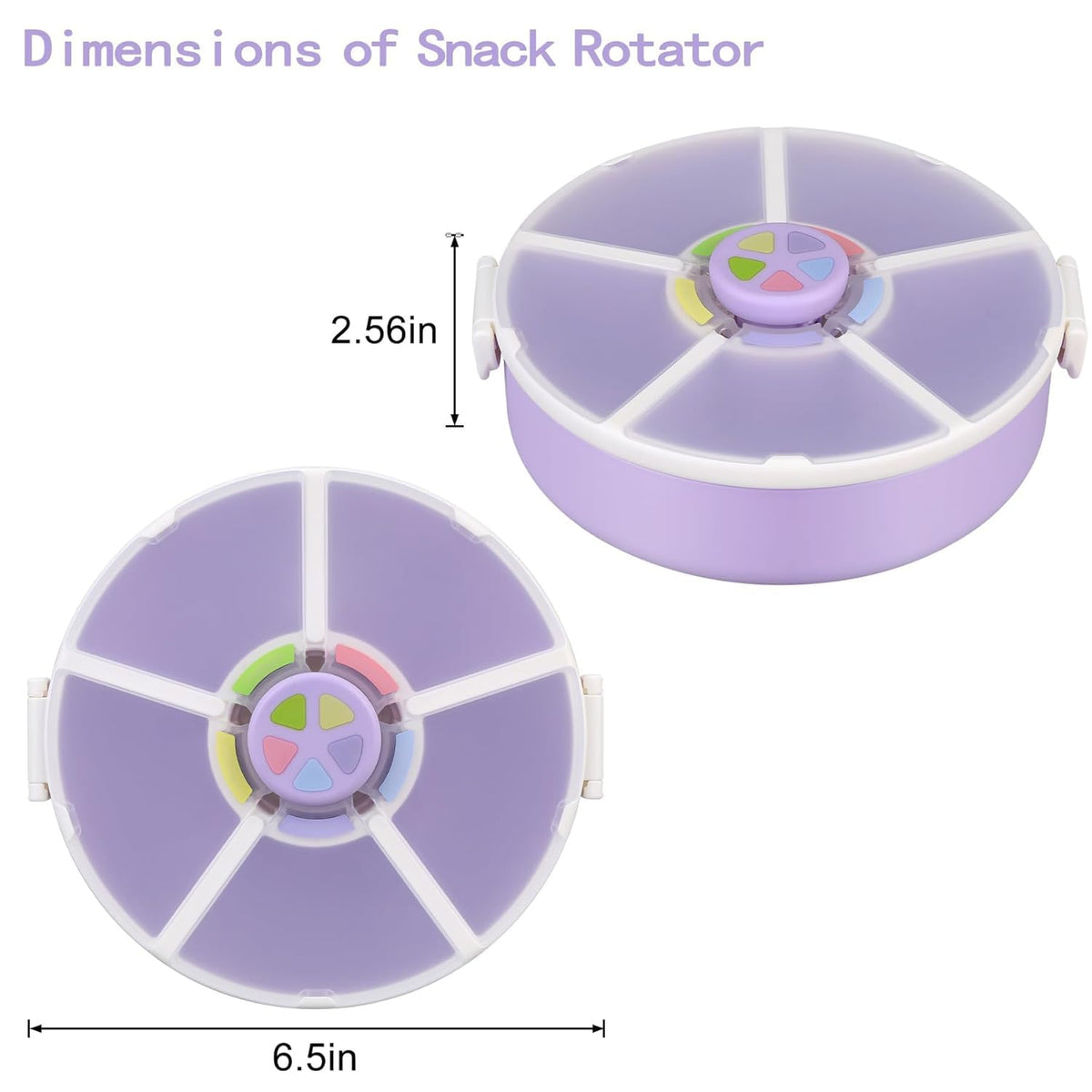 Pawtong Snack Rotator Container Reusable Snack Box with 5 Compartment Dispenser and Lid, Color Matching Opening Lid, BPA and PVC Free, for Home, School, Travel (Purple)