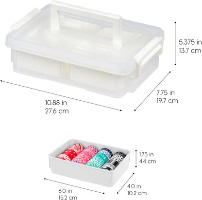 IRIS USA 6 Qt. Plastic Craft Storage Container Bins with Lids, Small Art & Office Supply Organizer Tote, Sensory Bins & Boxes for Home & University, Stackable, Secure Latch Buckles, Clear
