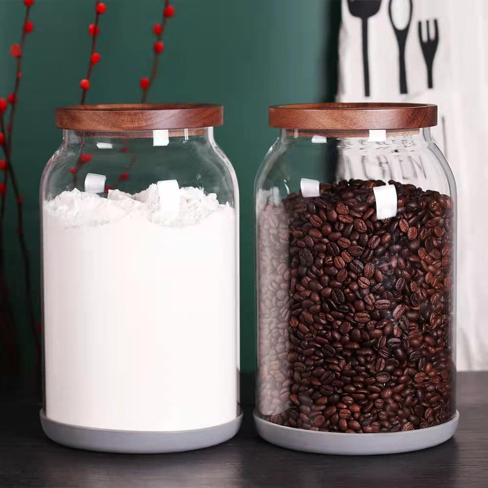 SAIOOL Glass Jars with Airtight Lid [Set of 4],Kitchen Canisters, Borosilicate Storage Containers,Retro Design, jars for Candy,Cookie,Rice,Sugar,Flour, Flour,Pasta,Nuts and Spice Jars
