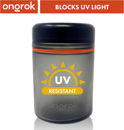 ONGROK Glass Storage Jar, 180ml | UV Herb/Spice Jar with Child‑Resistant Lid, Color‑Coded Glass Containers to Preserve Smell and Aroma