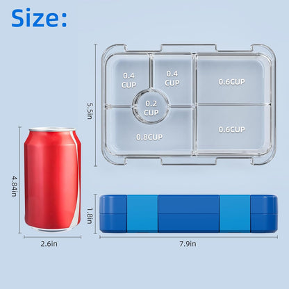 Bento Lunch Box for Kids, 6 Compartments BPA Free, Dishwasher Safe Back to School Snack Bento Lunch Containers Boxes, Ideal Portion Sizes for On-the-Go Meal, Ages 3+, School, Green Patterned