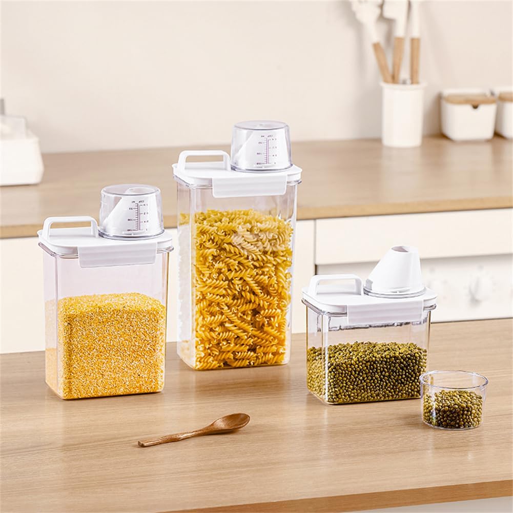 2Pcs Rice Dispenser Storage Containers, 1.1L Small Rice Bucket with Measuring Cup & Pour Spout, Kitchen Plastic Airtight Container for Cereal, Grain, Flour, Sugar, Oatmeal, Dry Pet Dog Food