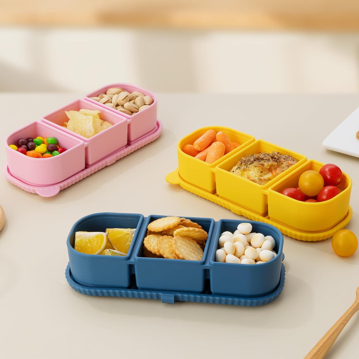Silicone Reusable Snack Containers with Lids - 8 oz Double Compartment Snackle Box for Kids & Adults, BPA-Free & Leakproof, Small for Dressing, Snacks, School, Office, Picnic