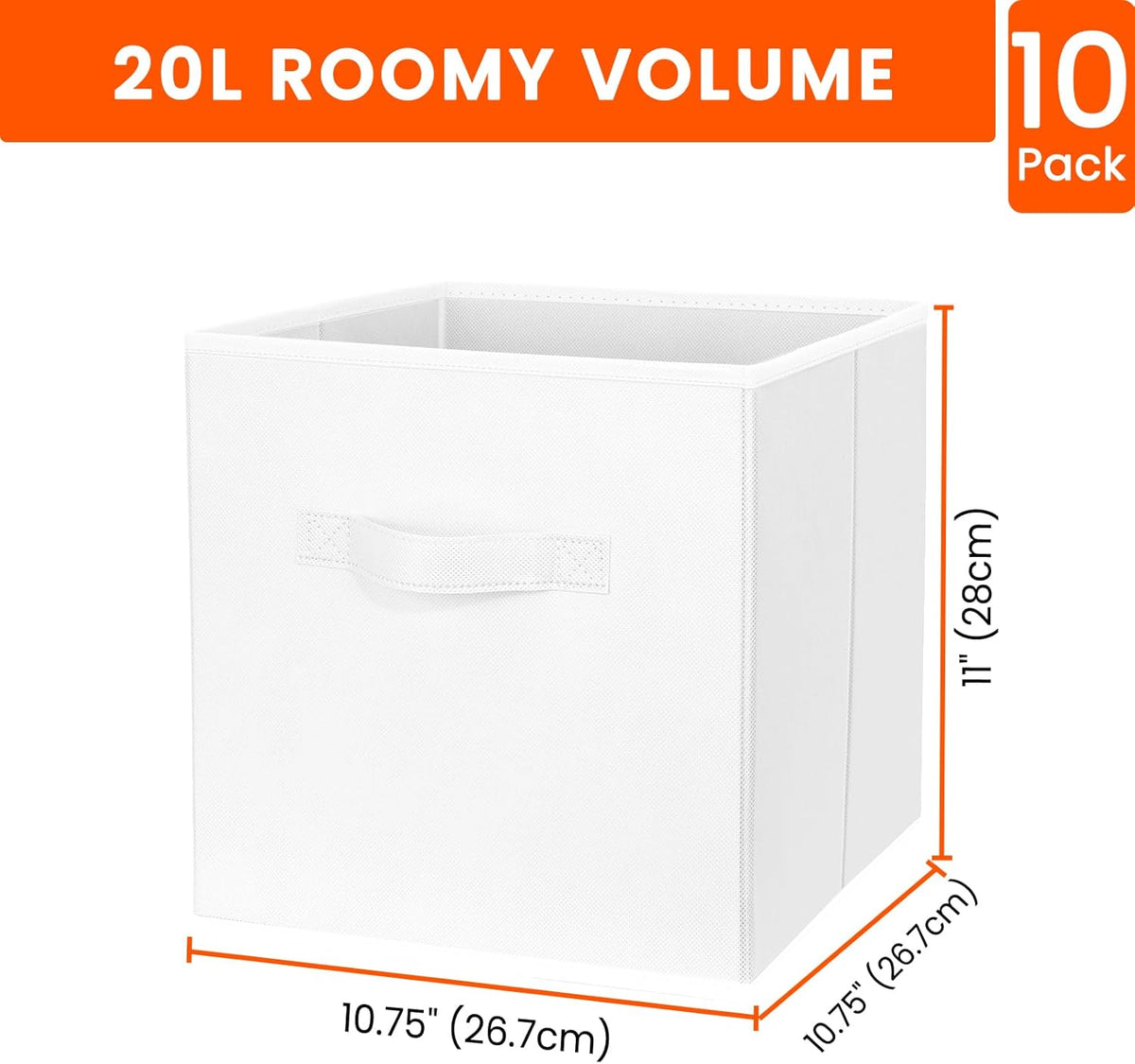 Criusia Large Storage Cubes, 13x13 Cube Storage Bins (Set of 10), Fabric Collapsible Storage Bins with Dual Handles, Foldable Cube Baskets for Shelf, Closet Organizers and Storage Box (Grey)
