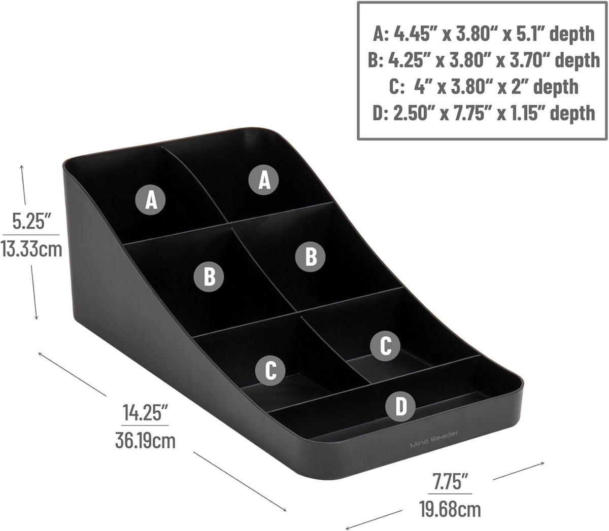 Mind Reader Cup and Condiment Station, Countertop Organizer, Coffee Bar, Kitchen, Stirrers, 7.25"L x 15.5"W x 5.25"H, Black