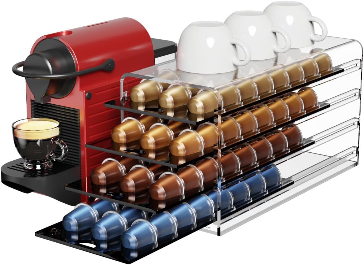 Acrylic Coffee Pod Holder for Nespresso OriginalLine Capsules, 40 Pods Capacity for Countertop Coffee Bar Home Office Kitchen