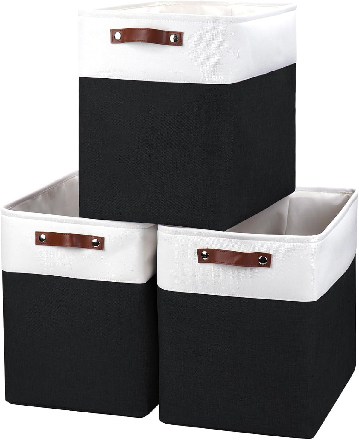 Bagnizer Large Fabric Storage Baskets | 50L Storage Bins, Decorative Linen Closet Baskets with Handles for Organizing, Shelf, Toys, Clothes, Home, Office, Nursery, 17x12x15Inches (Grey&White)