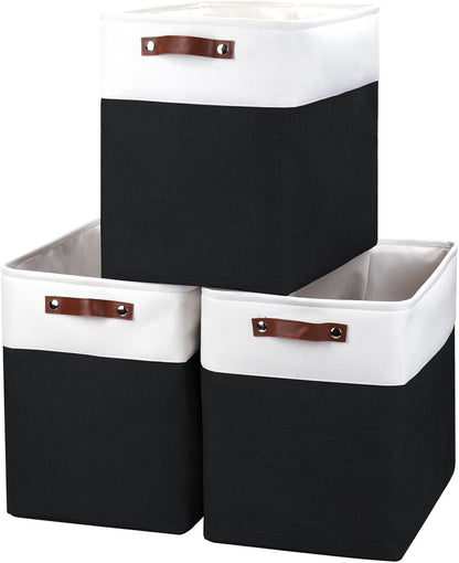 Bagnizer Large Fabric Storage Baskets | 50L Storage Bins, Decorative Linen Closet Baskets with Handles for Organizing, Shelf, Toys, Clothes, Home, Office, Nursery, 17x12x15Inches (Grey&White)