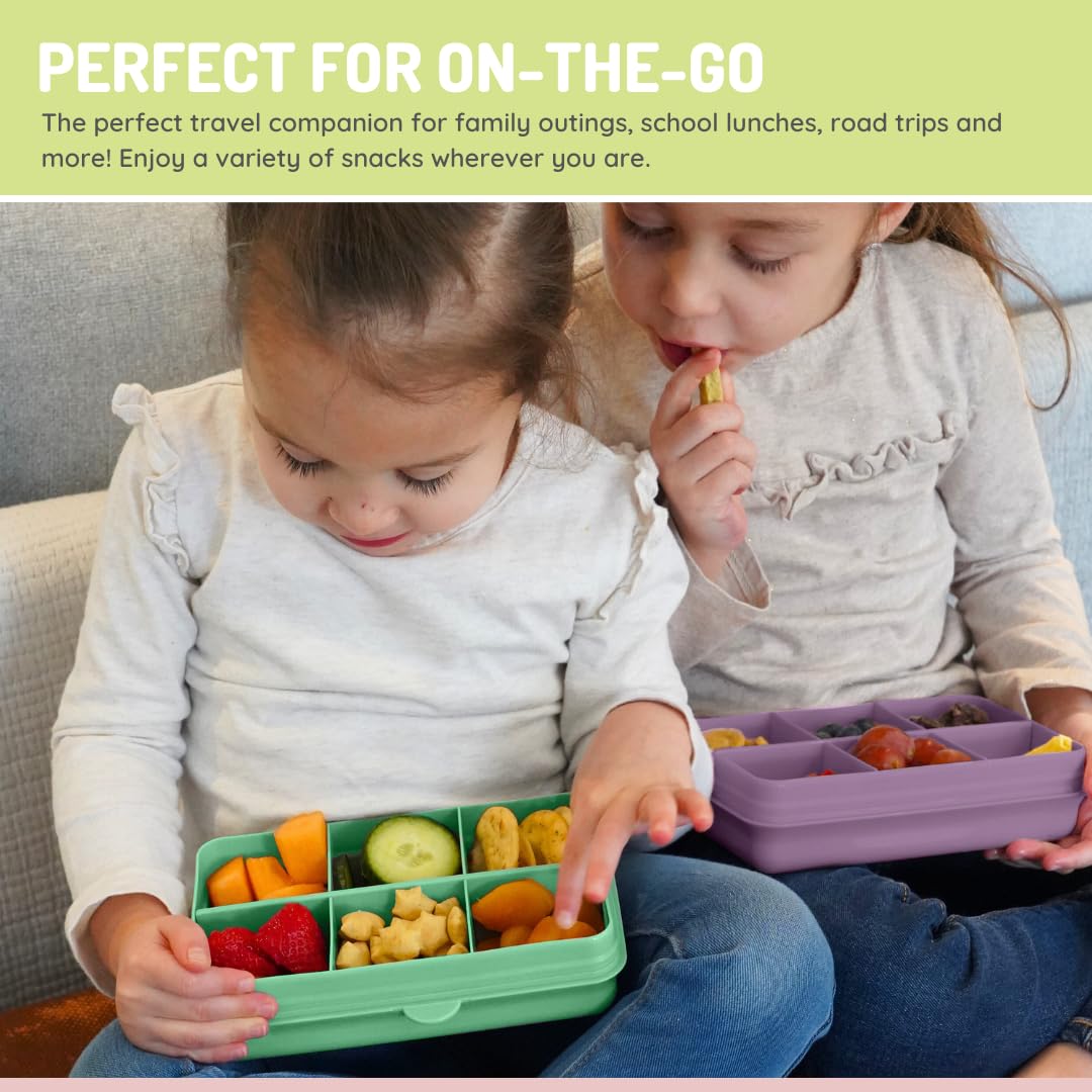 melii Snackle Box | 6-Compartment Divided Snack Container, BPA-Free Food Storage with Removable Dividers for School, Travel & On-the-Go Snacking Purple Cat