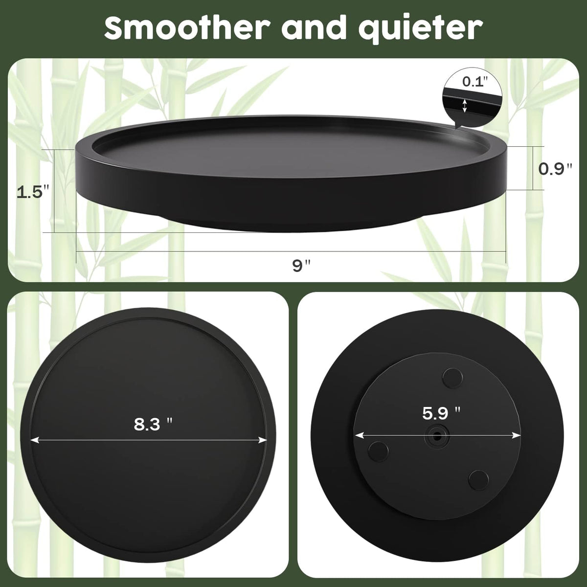 Lazy Susan Organizer, 10 Inch Non-Skid Bamboo Turntable Organizer for Salt Pepper Olive Oil and Spices Next to Stove, Wooden Lazy Susan for Table or Kitchen Countertop Organizer