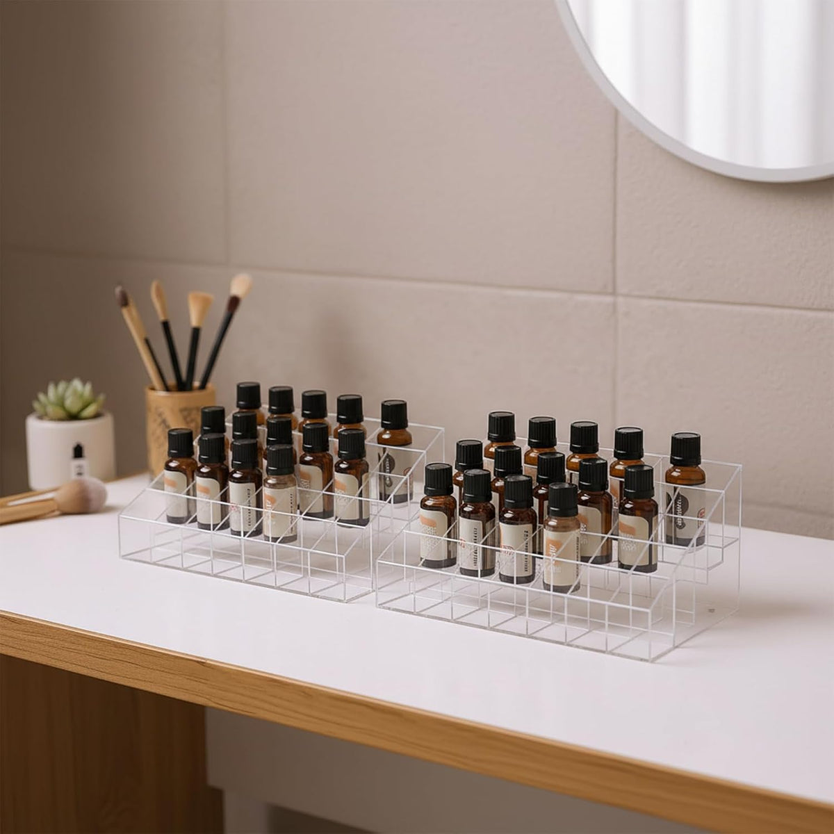 24Slots Essential Oil Holder，Plastics Essential Oil Storage,for Bottles Perfumes and Nail Polish Shelf，Essential Oil Organizer,Makeup Storage Rack