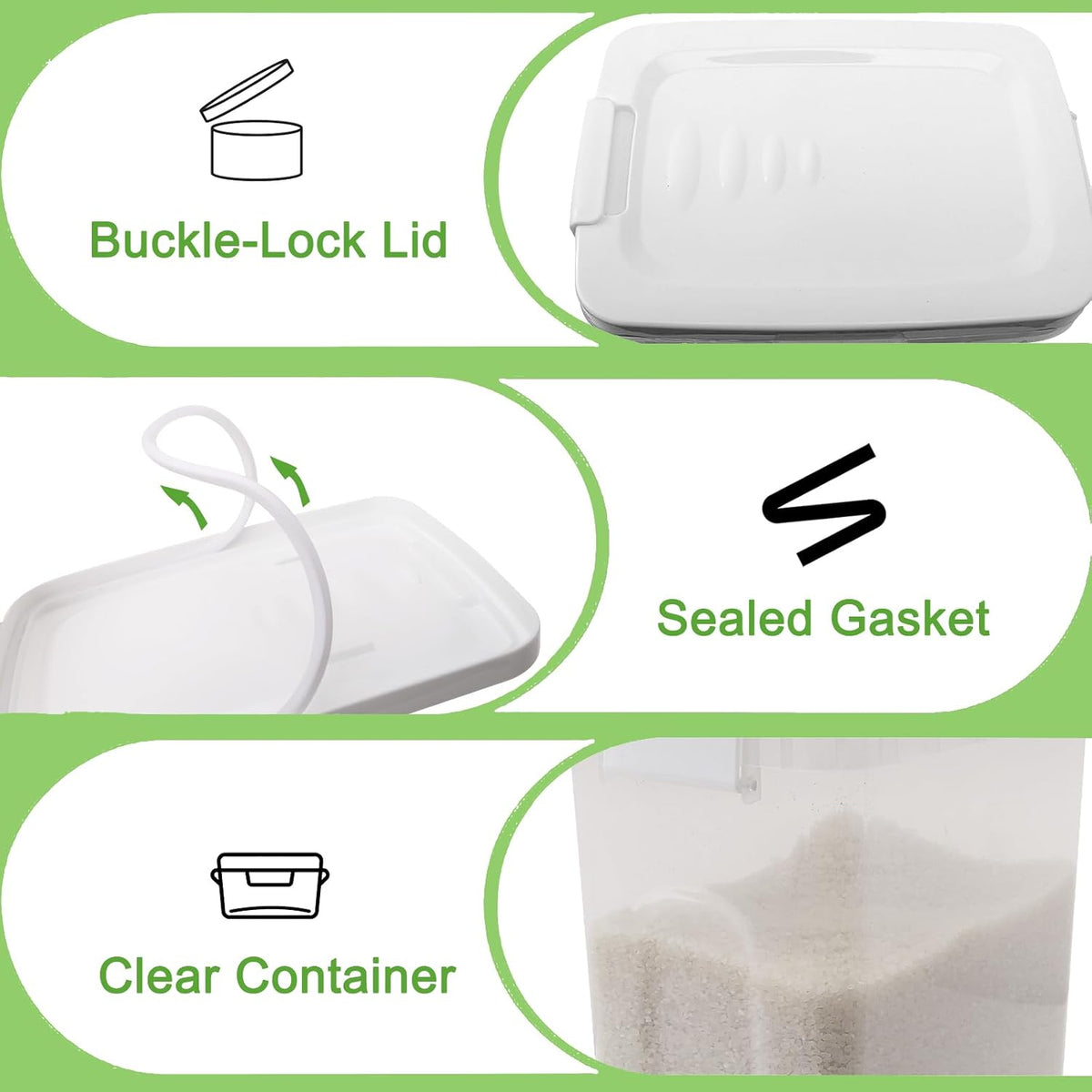 Tight-Lock Rice Container 10-15 Lbs - Airtight Flour Container with Scoop - Food-Grade Plastic Food Storage Container for Cereal, Sugar - Dry Food Dispenser for Kitchen, Pantry Organizers and Storage