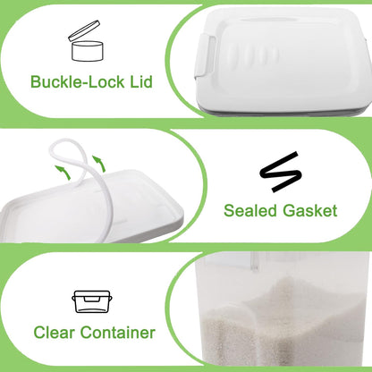 Tight-Lock Rice Container 10-15 Lbs - Airtight Flour Container with Scoop - Food-Grade Plastic Food Storage Container for Cereal, Sugar - Dry Food Dispenser for Kitchen, Pantry Organizers and Storage