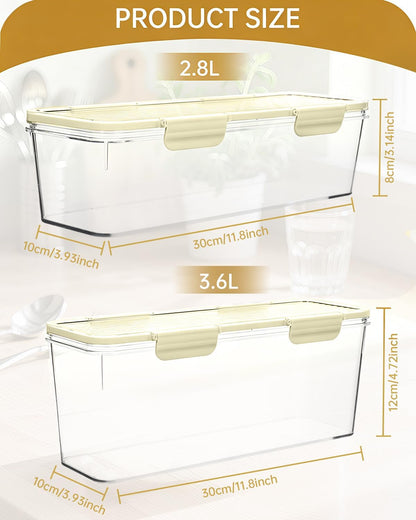 EORTA Set of 2 Spaghetti Pasta Storage Container with Lid, (3.6L/2.8L) Clear Kitchen Pantry Organizer for Noodles, Flour & Dry Food, Plastic Canisters Keeper Box with Black Cover, Size M/L (Black)