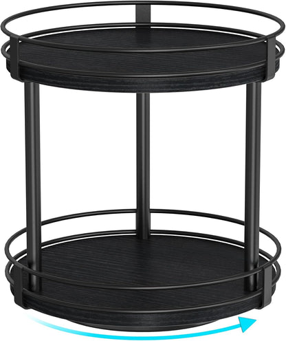 Snughome Rotating Spice Rack, 2 Tier Lazy Susan Organizer, Wood Kitchen Countertop Organizer, Brown Lazy Susan Turntable for Cabinet, 10.2" x 10.2" x 10.4"