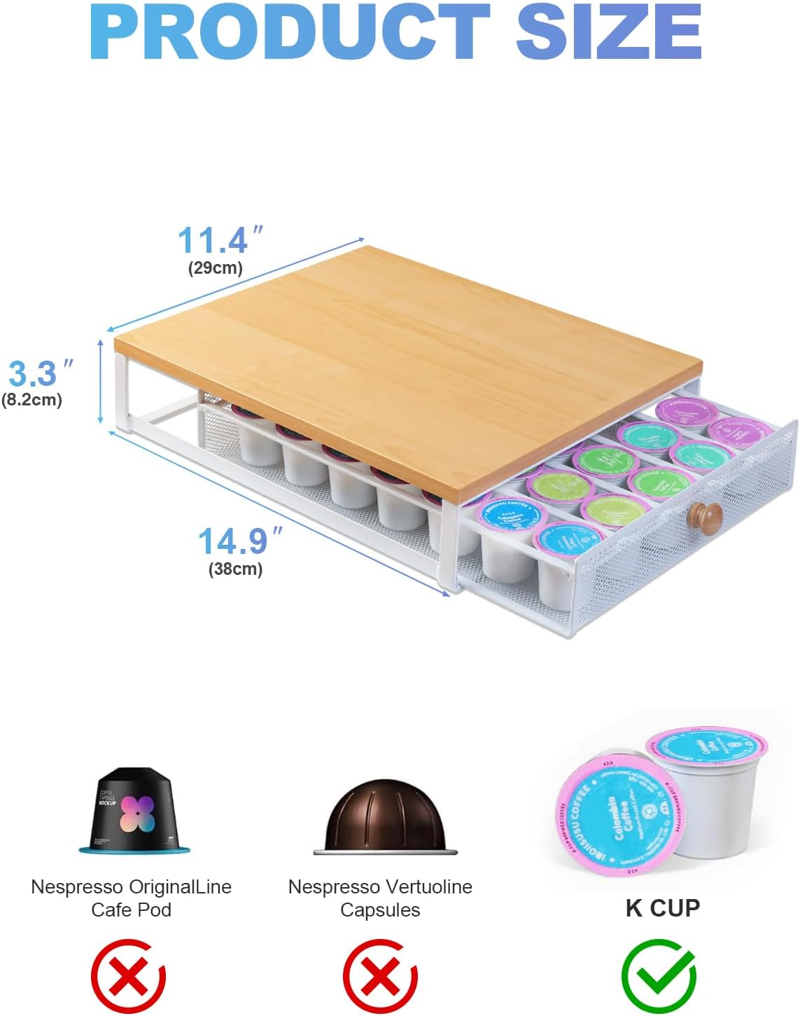 Sedegn Coffee Pod Holder Counter Coffee Vertuo Capsules Storage Organizer with Sliding Drawer Compatible For 35 K-Cup Pods No Assembly Needed Rustic Brown