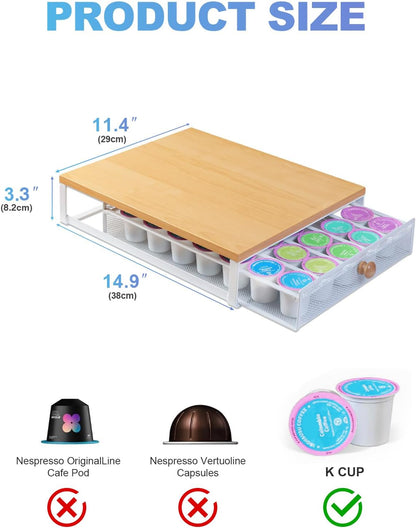 Sedegn Coffee Pod Holder Counter Coffee Vertuo Capsules Storage Organizer with Sliding Drawer Compatible For 35 K-Cup Pods No Assembly Needed Rustic Brown