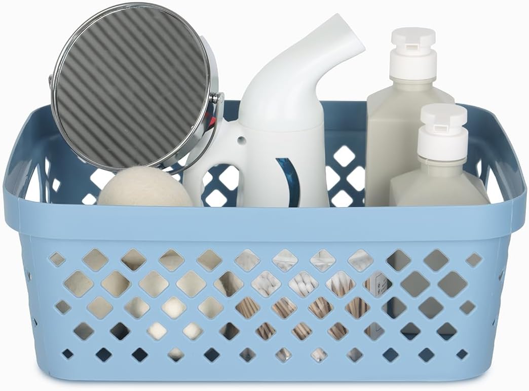 Glad Plastic Baskets for Organizing, Set of 6 | Pantry Storage for Under Counter, Linen Closet, and Bathroom | Nesting Shelf Bins with Handles, 1 Gallon, Grey