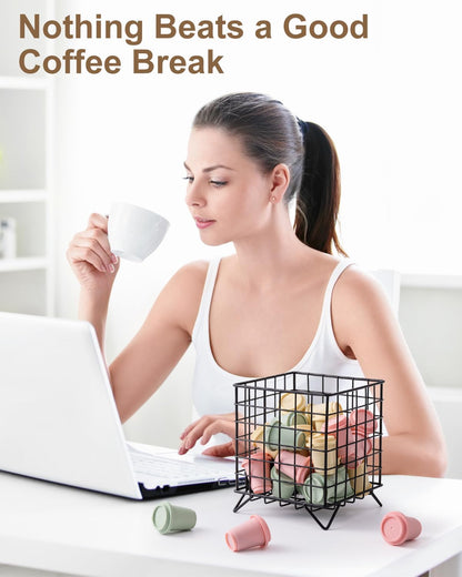 FantasyLife K Cup Holder Organizer, 5.3" x 5.3" x 6.3" Coffee Pod Storage Basket, Coffee Bar Accessories Metal Basket, Large Capacity Countertop Organizer for Kitchen Counter & Office Desktop (Gold)