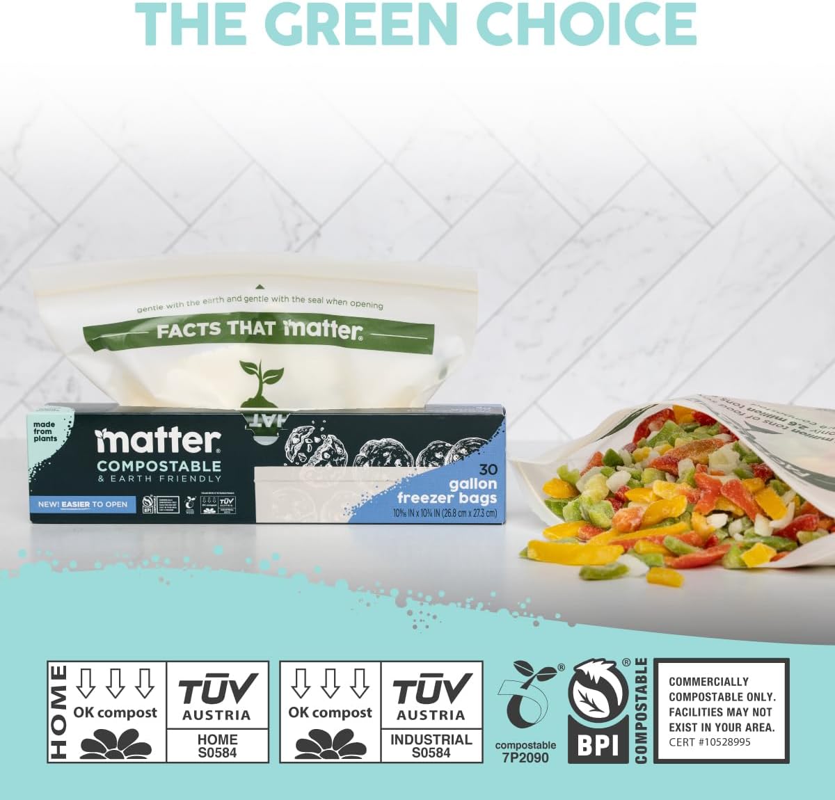 Matter Compostable Assorted Kitchen Bags, 230 Count, Biodegradable, Eco-Friendly Resealable Food Storage Variety Pack, 80 Snack, 80 Sandwich, 50 Quart & 20 Gallon