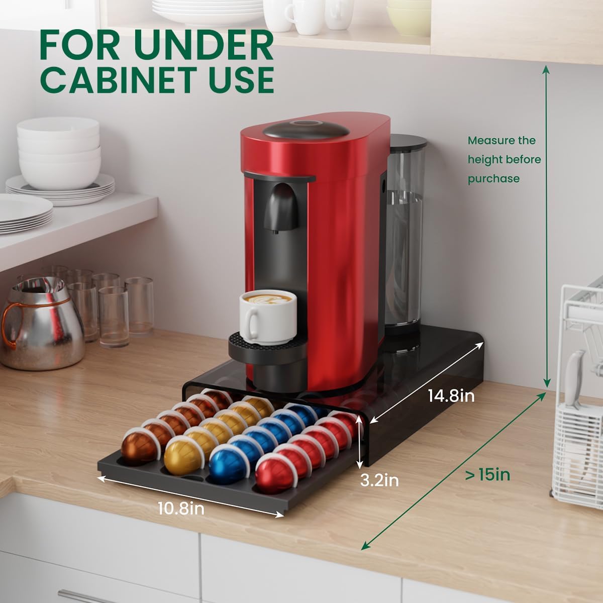 Storage Drawer for Nespresso Vertuo, Coffee Pod Holder for Counter Acrylic Top & Plastic Drawer Coffee Capsule Organizer - 40 Pods
