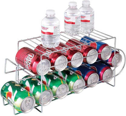 mDesign 2-Tier Metal Wire Standing Pop/Soda and Food Can Dispenser Storage Rack Organizer with Top Shelf for Kitchen Pantry, Countertop, Cabinet - Holds 12 Cans - Chrome