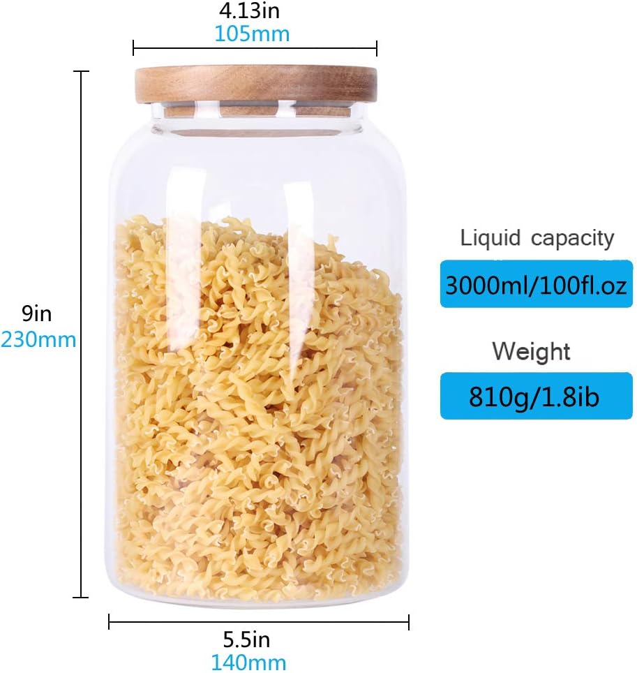 SAIOOL Glass Jars with Airtight Lid [Set of 4],Kitchen Canisters, Borosilicate Storage Containers,Retro Design, jars for Candy,Cookie,Rice,Sugar,Flour, Flour,Pasta,Nuts and Spice Jars