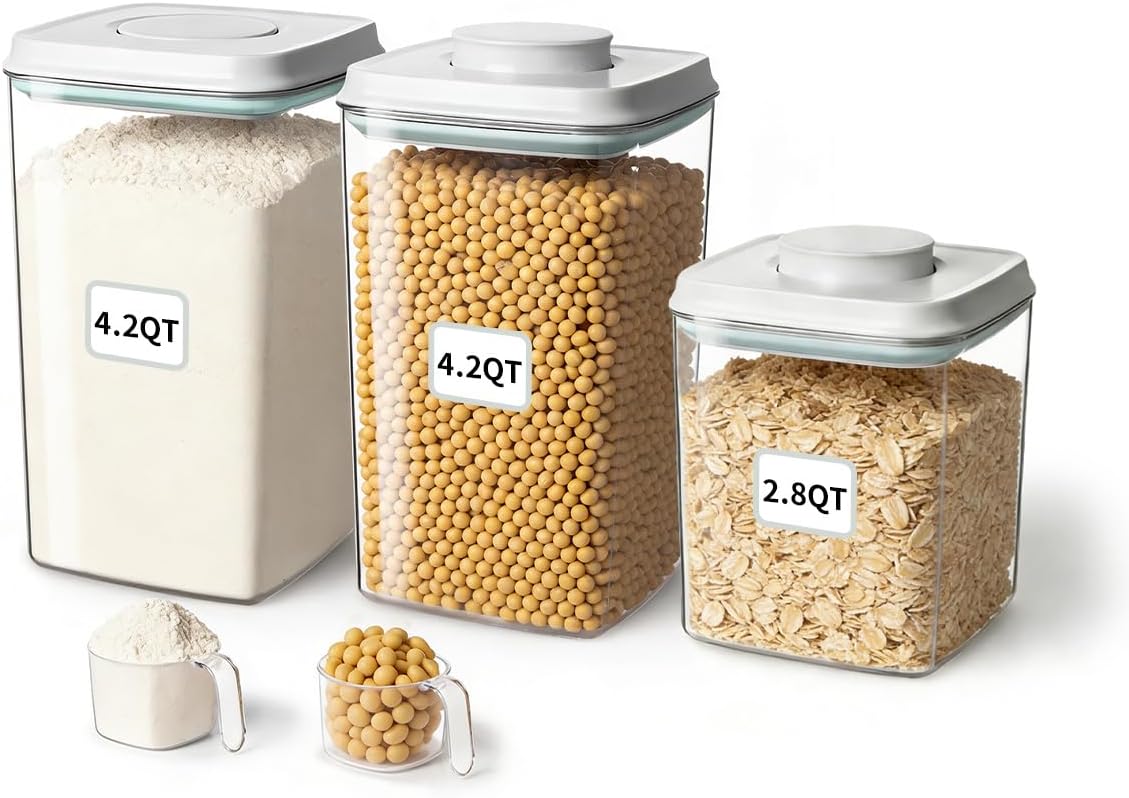 Airtight Food Storage Container with One-Touch Lid, 2.8 QT / 2.65 L Stackable BPA-Free PET for Coffee, Sugar, Spices & Pantry Organization.