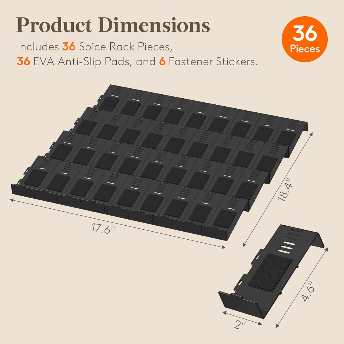 Lifewit Spice Drawer Organizer, 36PCS Interlocking Spice Rack for Drawer, Adjustable Seasoning Drawer Organizer with Non-Slip Pads, Spice Organization & Seasoning Storage for Kitchen Cabinet, Black