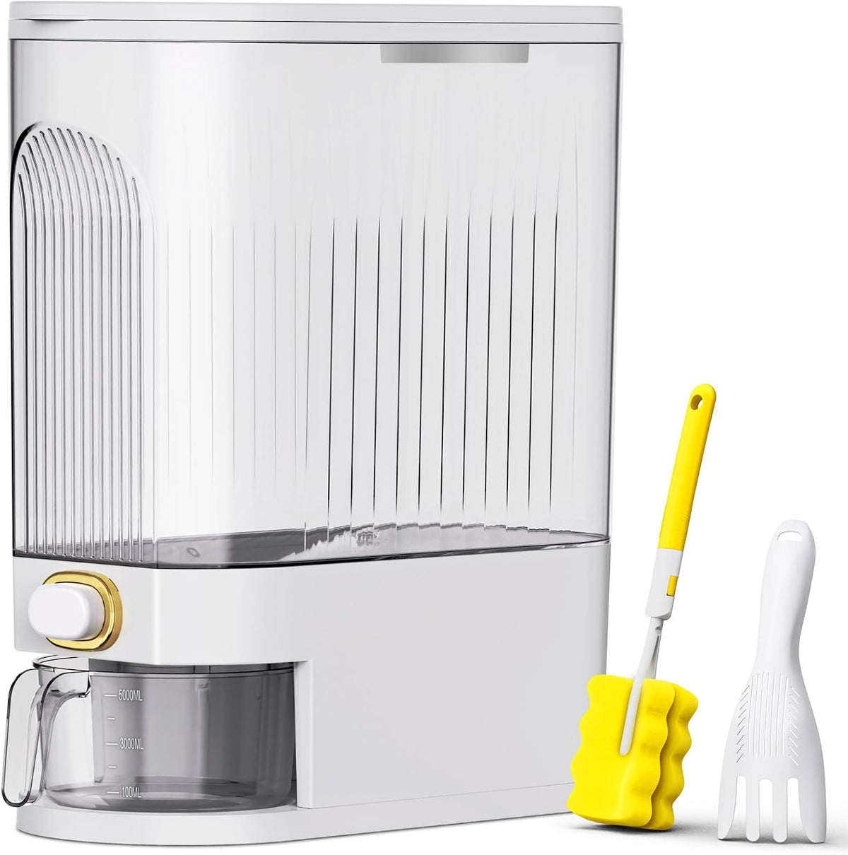 VenDotbi Rice Dispenser, 22-25 Lbs Rice Container with Measuring Cup, Upgraded Built-in Fresh Box, Cereal Dispenser Storage with Lids for Home Kitchen Pantry Rice Soybean Corn-Grey