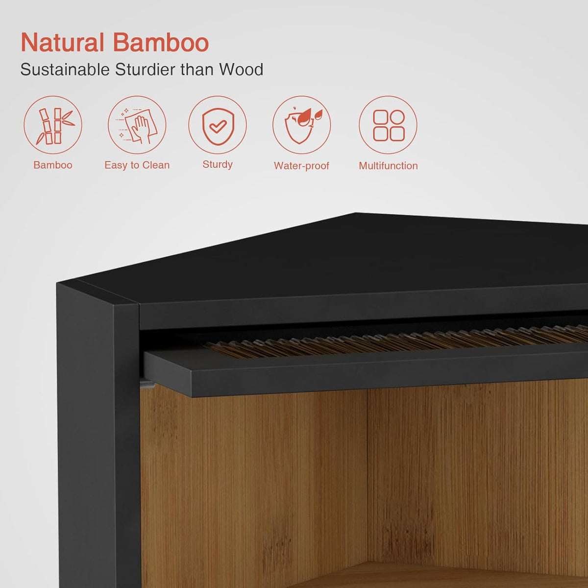 Goozii Corner Bread Box for Kitchen Countertop, Double Layer Large Breadbox for Counter Top, 2 Tier Wooden Farmhouse Homemade Bread Storage Container Holder Keeper for Cabinet (Black Bamboo Wood)