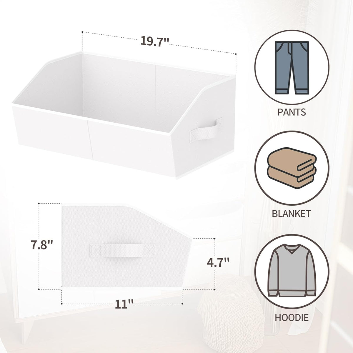 Homsorout Closet Organizers Bins 6 Packs - Large Closet Shelf Organizer with Handles, Fabric Trapezoid Storage Bins, Collapsible Storage Cubes for Clothes, Towels, Light Gray