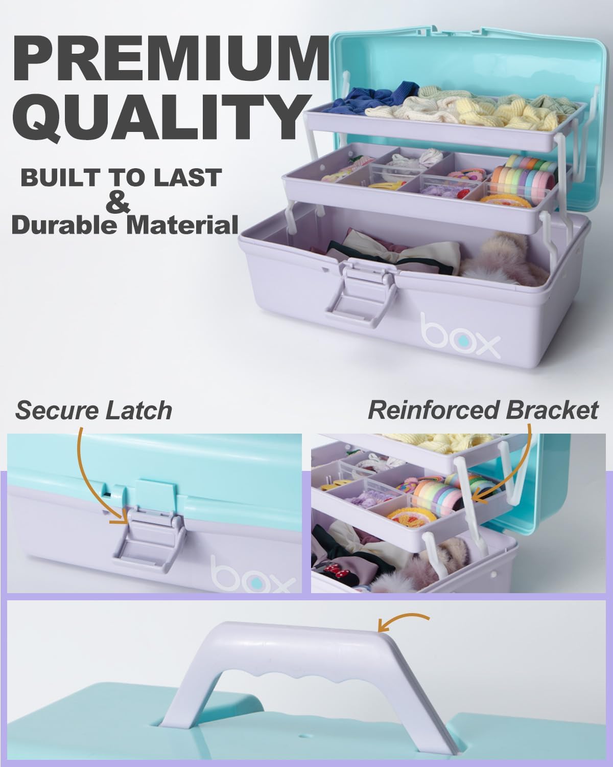 TERGOO 12in 3-Layer Plastic Craft Organizers and Storage, Portable Folding Tackle Box with Handle & Adjustable Dividers, Multipurpose Case for Sewing, Art Supplies, Medicine, Tools (Blue)