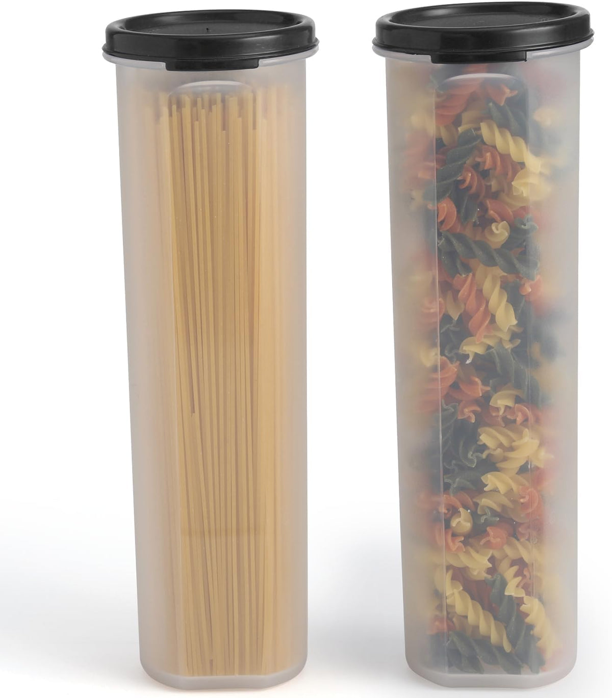 Tall Clear Spaghetti Pasta Container Storage With Lid-2 Pk.Multi-Purpose Kitchen Pantry Organization And Food Storage For Noodles Beans Straws - Airtight Leakproof Spaghetti Keeper BPA Free 37 oz.