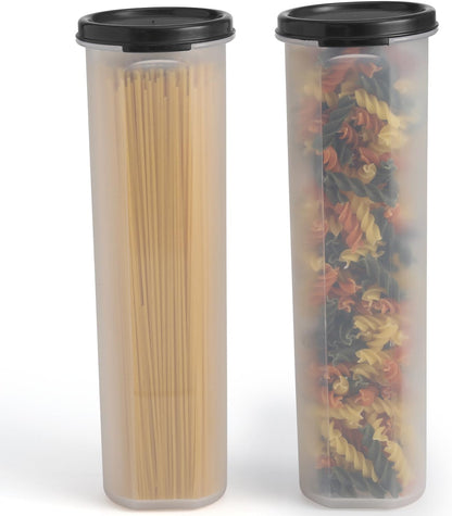 Tall Clear Spaghetti Pasta Container Storage With Lid-2 Pk.Multi-Purpose Kitchen Pantry Organization And Food Storage For Noodles Beans Straws - Airtight Leakproof Spaghetti Keeper BPA Free 37 oz.
