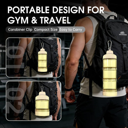 BYLWORKOUT 3-Layer Protein Powder Travel Container with Funnel and Keychain | Portable Food Storage Organizer for Gym, Fitness, Kitchen, Camping, Hiking, and Travel (Emerald Green)